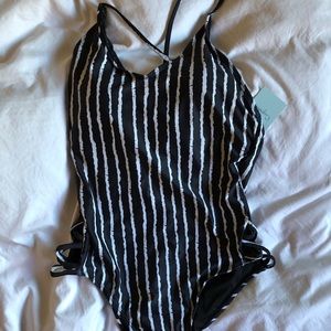 Cupshe One Piece Black White Stripes NWT Size M